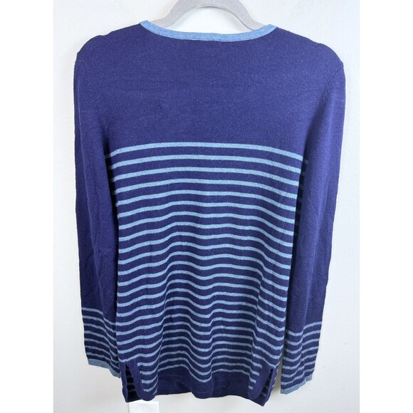Tory Burch Tunic Sweater Womens S Wool Cashmere Blue Green Stripe Pockets VNeck - Picture 2 of 7